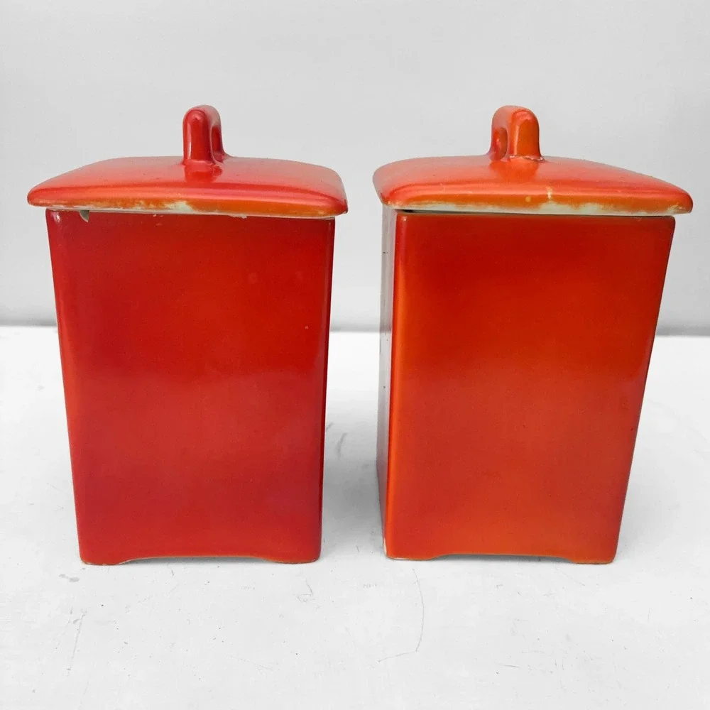 VTG Tea Rice Orange Ceramic Canister Set MCM Retro Czechoslovakia